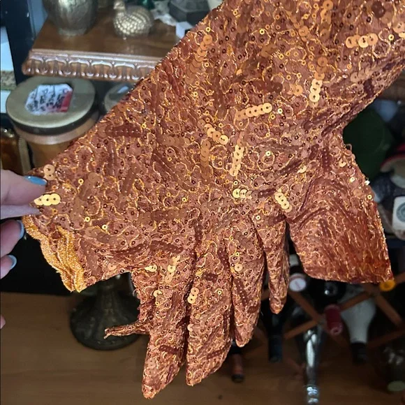 Vintage Orange Sequin Gown - Picture 4 of 16